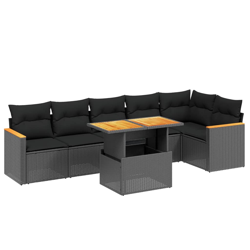 7-Delige Loungeset Met Kussens Poly Rattan Zwart