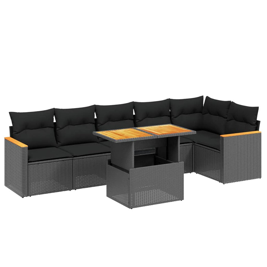 7-Delige Loungeset Met Kussens Poly Rattan Zwart