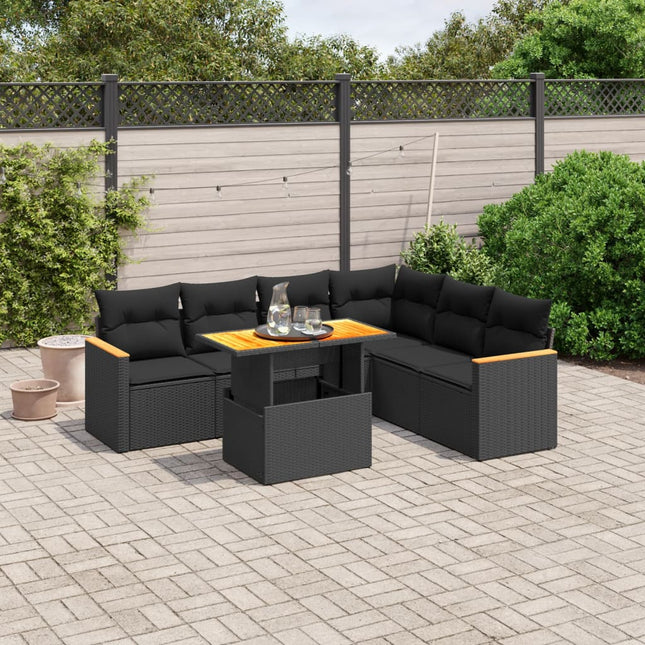 7-Delige Loungeset Met Kussens Poly Rattan Zwart