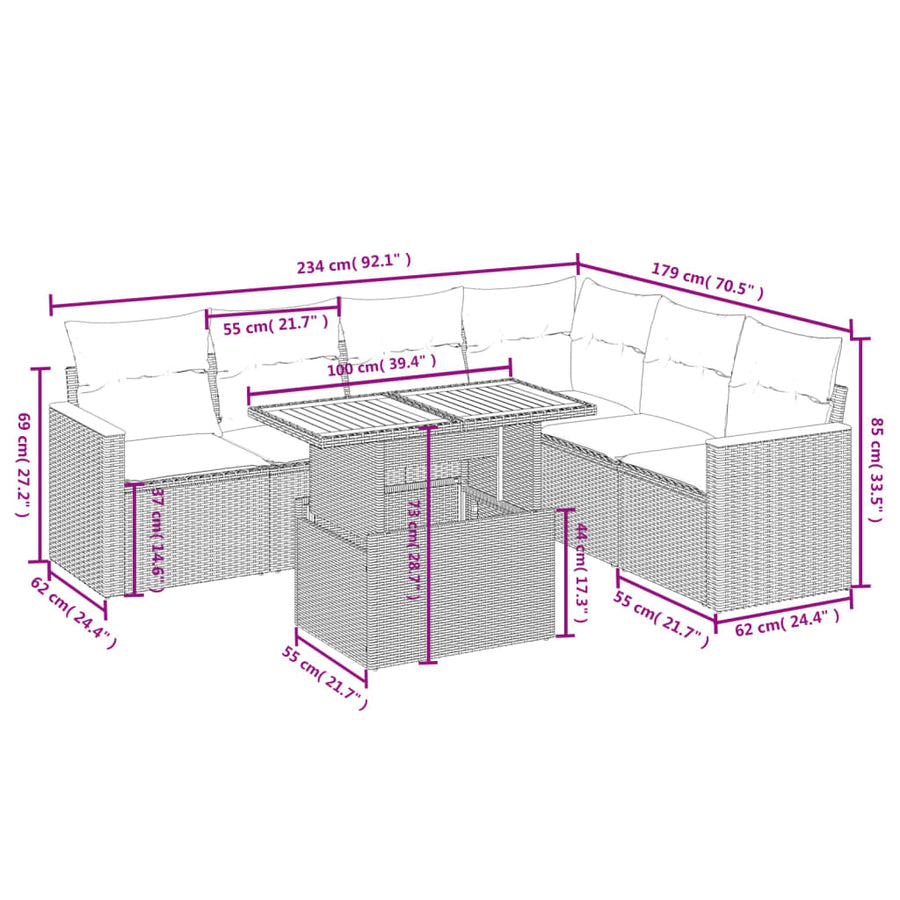 7-Delige Loungeset Met Kussens Poly Rattan Zwart