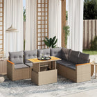 7-delige Loungeset met kussens poly rattan beige