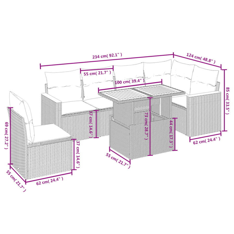 7-Delige Loungeset Met Kussens Poly Rattan Zwart