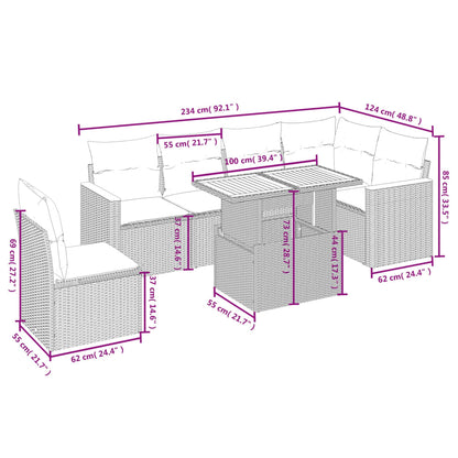 7-Delige Loungeset Met Kussens Poly Rattan Zwart