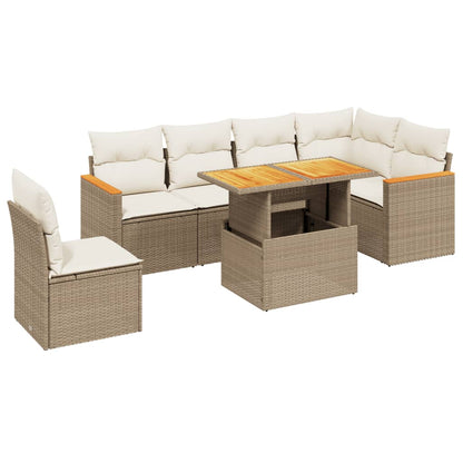 7-delige Loungeset met kussens poly rattan beige