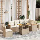 7-delige Loungeset met kussens poly rattan beige