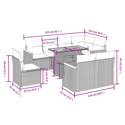 9-delige Loungeset met kussens poly rattan beige
