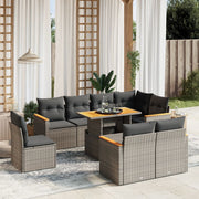 Loungeset 9-delig poly rattan grijs
