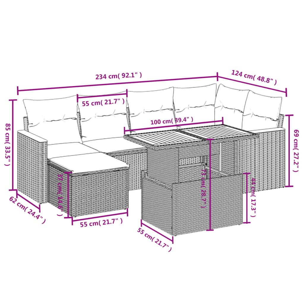 7-Delige Loungeset Met Kussens Poly Rattan Zwart