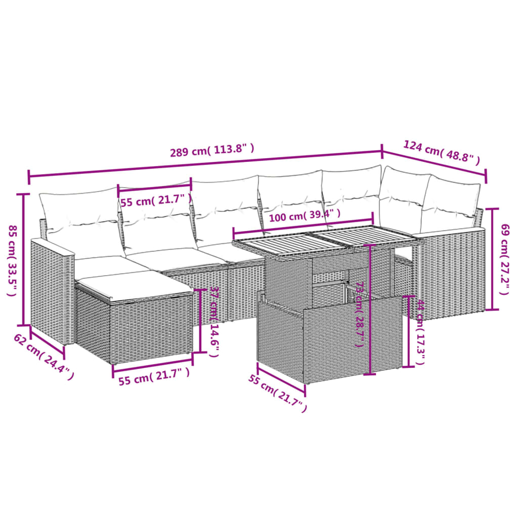 8-Delige Loungeset Met Kussens Poly Rattan Zwart