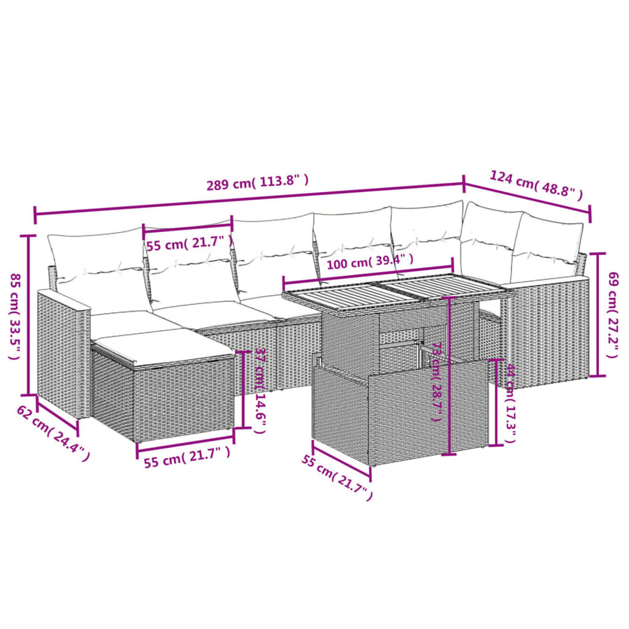 8-Delige Loungeset Met Kussens Poly Rattan Zwart
