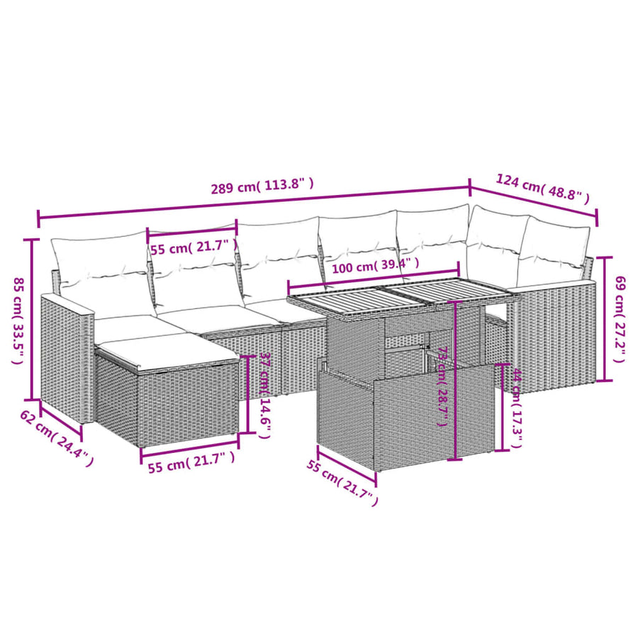 8-Delige Loungeset Met Kussens Poly Rattan Zwart