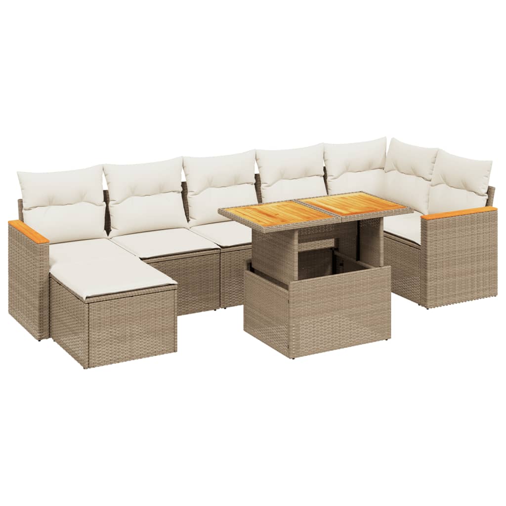8-delige Loungeset met kussens poly rattan beige