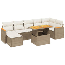 8-delige Loungeset met kussens poly rattan beige