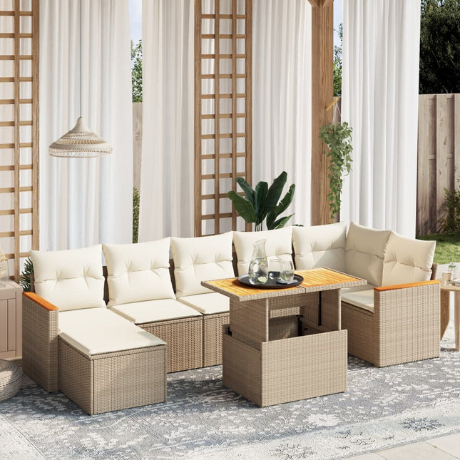 8-delige Loungeset met kussens poly rattan beige