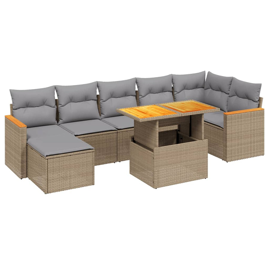 8-delige Loungeset met kussens poly rattan beige