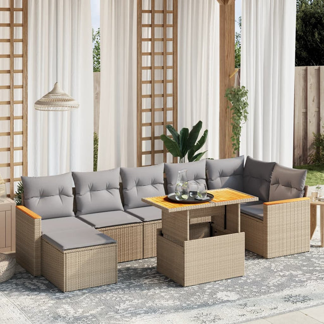 8-delige Loungeset met kussens poly rattan beige