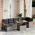 8-delige Loungeset met kussens poly rattan grijs