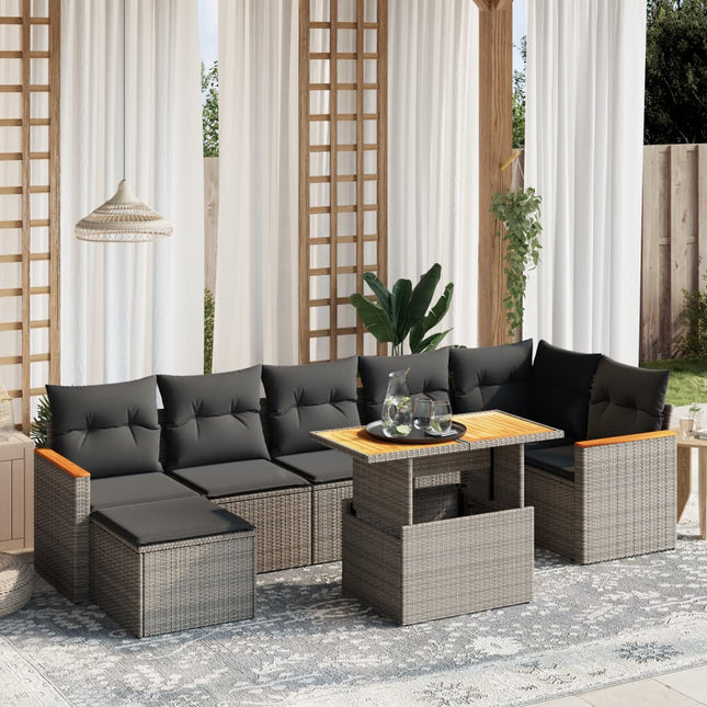 8-delige Loungeset met kussens poly rattan grijs