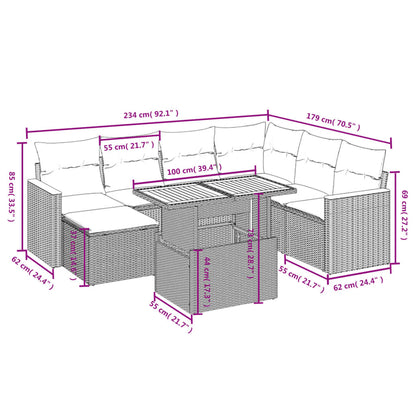8-delige Loungeset met kussens poly rattan beige