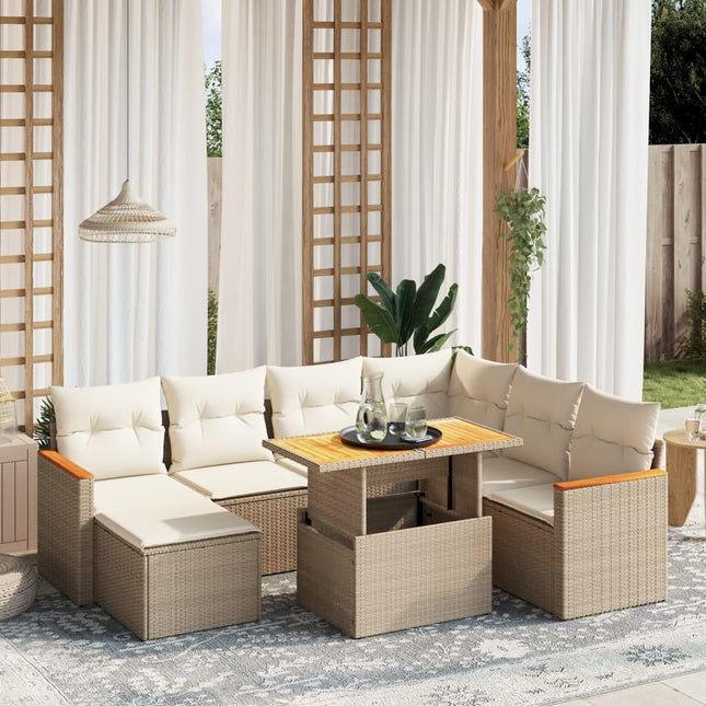 8-delige Loungeset met kussens poly rattan beige