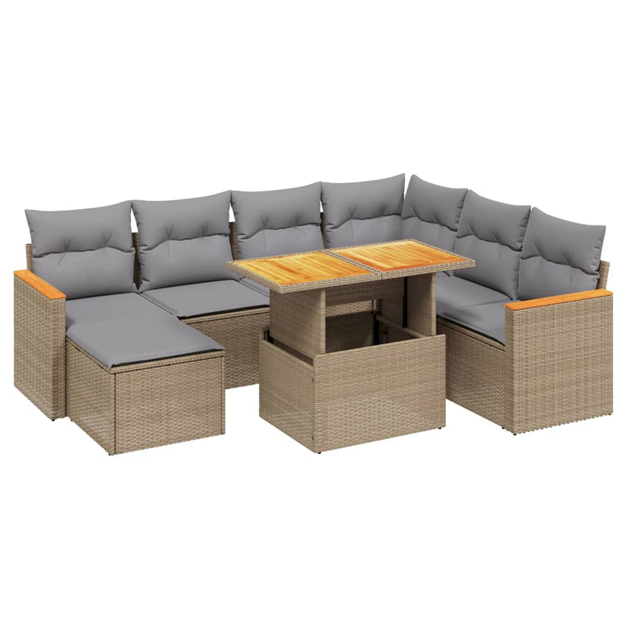 8-delige Loungeset met kussens poly rattan beige