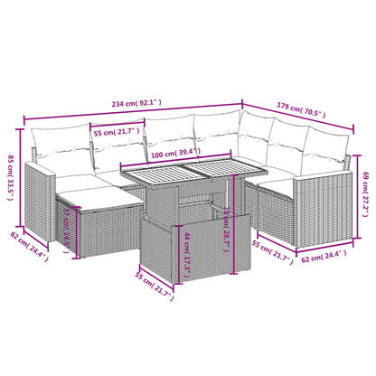 8-delige Loungeset met kussens poly rattan beige
