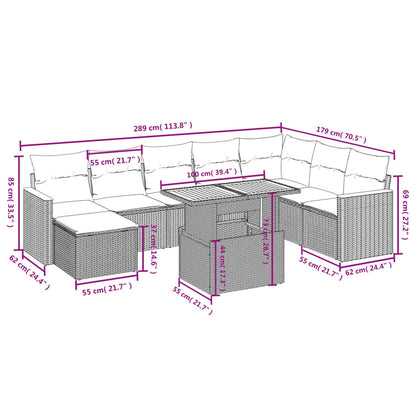 9-delige Loungeset met kussens poly rattan beige