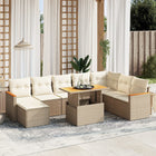 9-delige Loungeset met kussens poly rattan beige