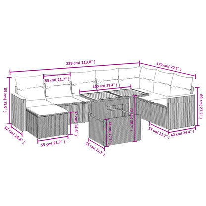 9-delige Loungeset met kussens poly rattan beige