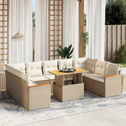 10-piece Lounge Set with Cushions Poly Rattan Beige