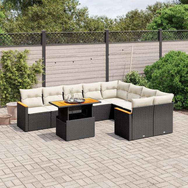 10-Delige Loungeset Met Kussens Poly Rattan Zwart