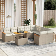 10-piece Lounge Set with Cushions Poly Rattan Beige