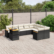 Loungeset 10-delig poly rattan zwart met kussens