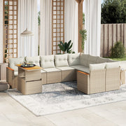 10-piece Lounge Set with Cushions Poly Rattan Beige