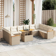 Tuinset 11-delig poly rattan beige met kussens