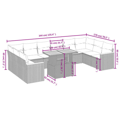 11-delige Tuinset met kussens poly rattan beige