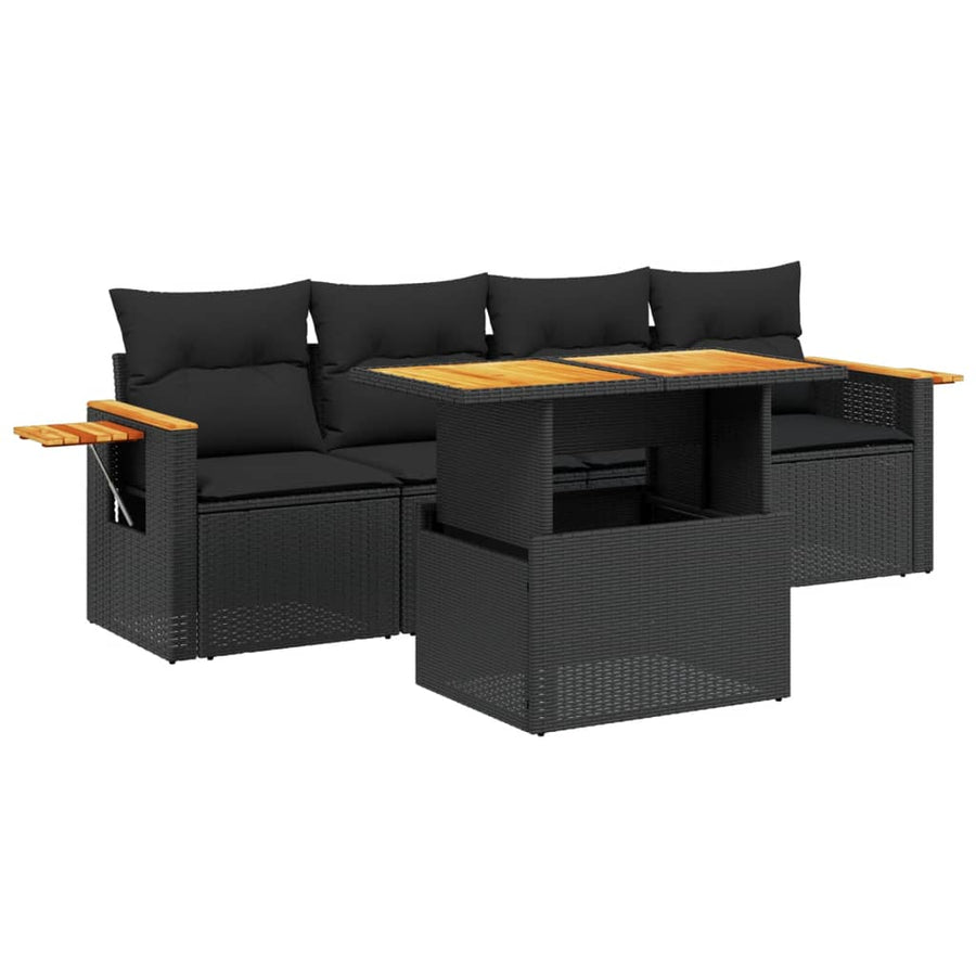 5-Delige Loungeset Met Kussens Poly Rattan Zwart