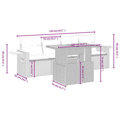 5-Delige Loungeset Met Kussens Poly Rattan Zwart