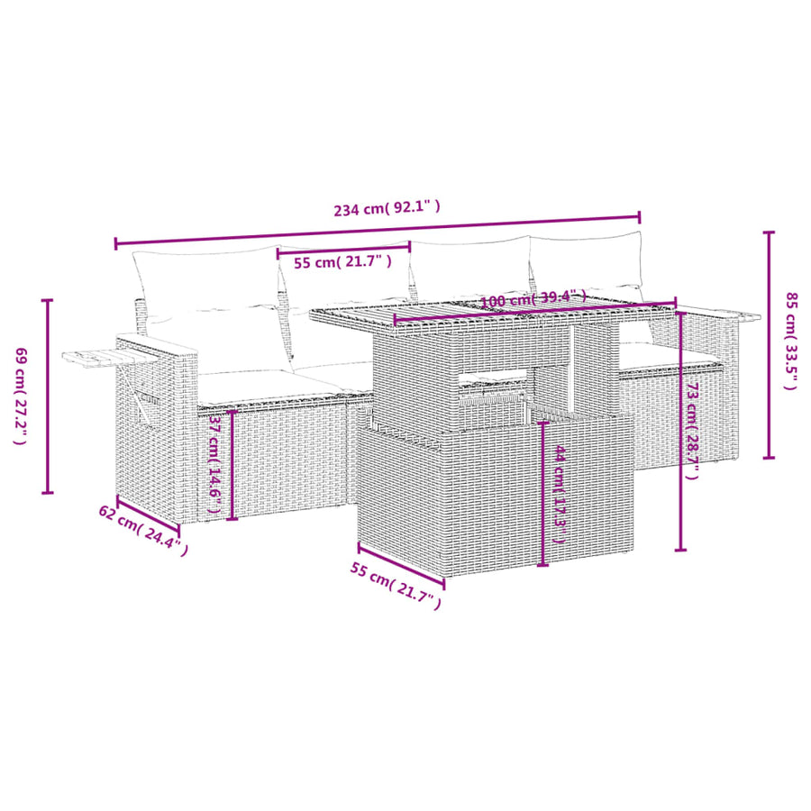 5-Delige Loungeset Met Kussens Poly Rattan Zwart