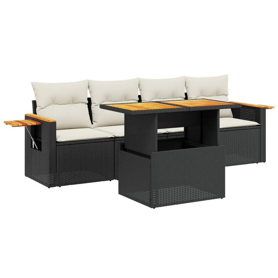 5-Delige Loungeset Met Kussens Poly Rattan Zwart