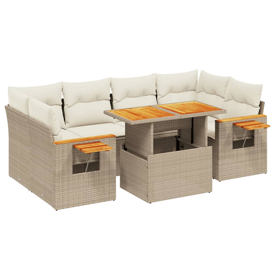 7-delige Loungeset met kussens poly rattan beige