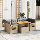 7-delige Loungeset met kussens poly rattan beige