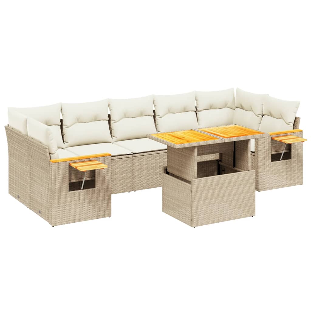8-delige Loungeset met kussens poly rattan beige