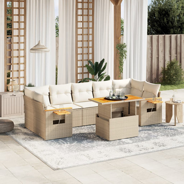 8-delige Loungeset met kussens poly rattan beige