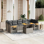 8-delige Loungeset met kussens poly rattan grijs