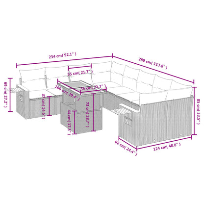9-Delige Loungeset Met Kussens Poly Rattan Zwart