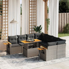 9-delige Loungeset met kussens poly rattan grijs