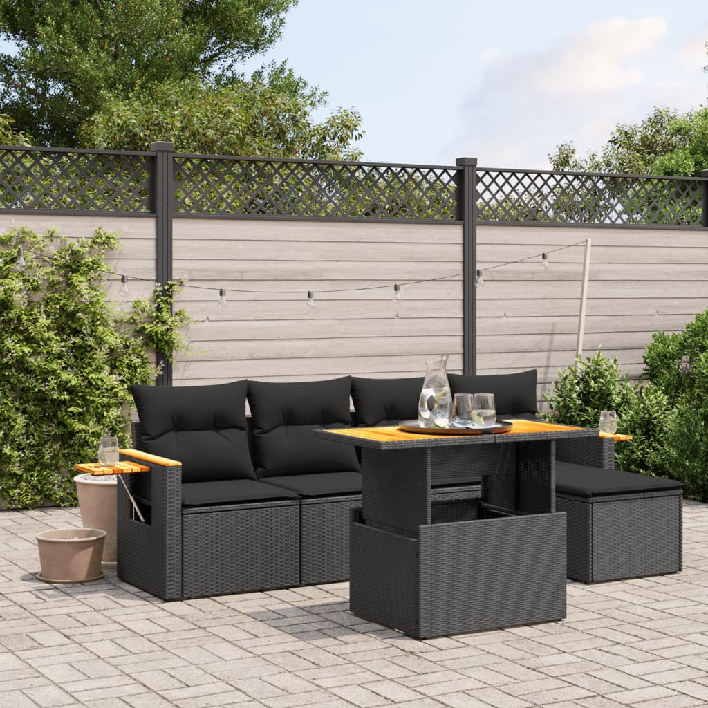 6-Delige Loungeset Met Kussens Poly Rattan Zwart