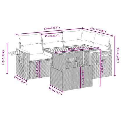 5-Delige Loungeset Met Kussens Poly Rattan Zwart