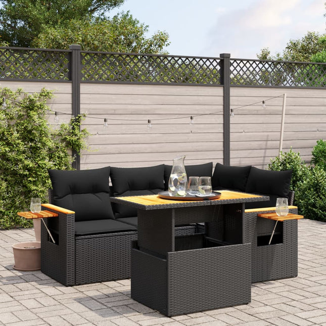 5-Delige Loungeset Met Kussens Poly Rattan Zwart